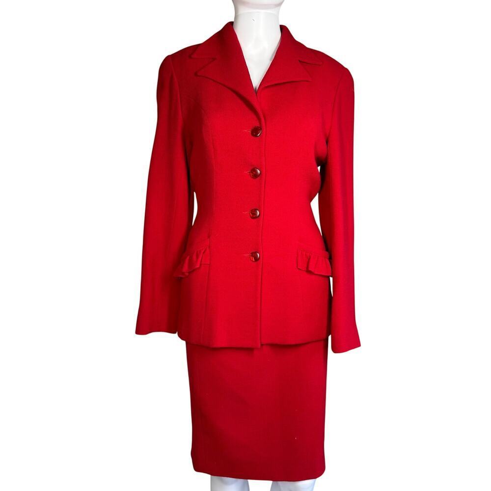 Petrovitch & Robinson Vintage Couture Red Skirt Suit with Blazer Small